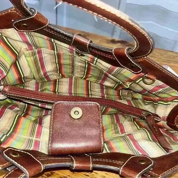 Fossil Woven Straw look Boho circle handle hand bag purse with shoulder strap - Picture 5 of 15